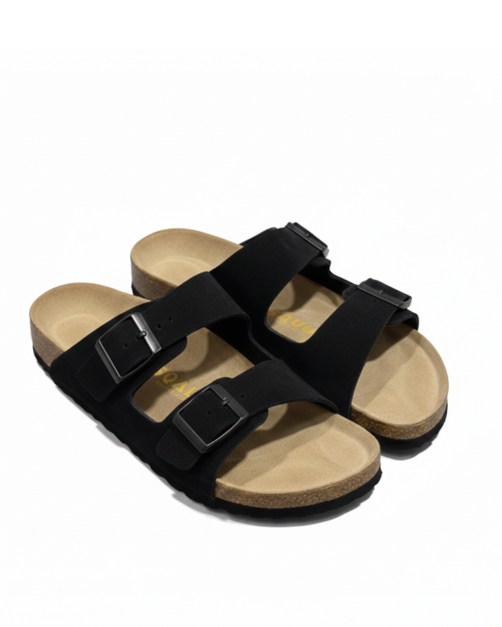 AMALFI DOUBLE STRAP SUEDE LEATHER SANDAL 2.0 - BLACK