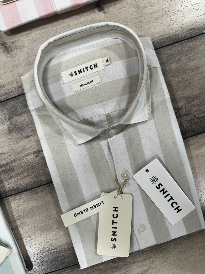 STRIPED LINEN BLEND LONG SLEEVE SHIRT