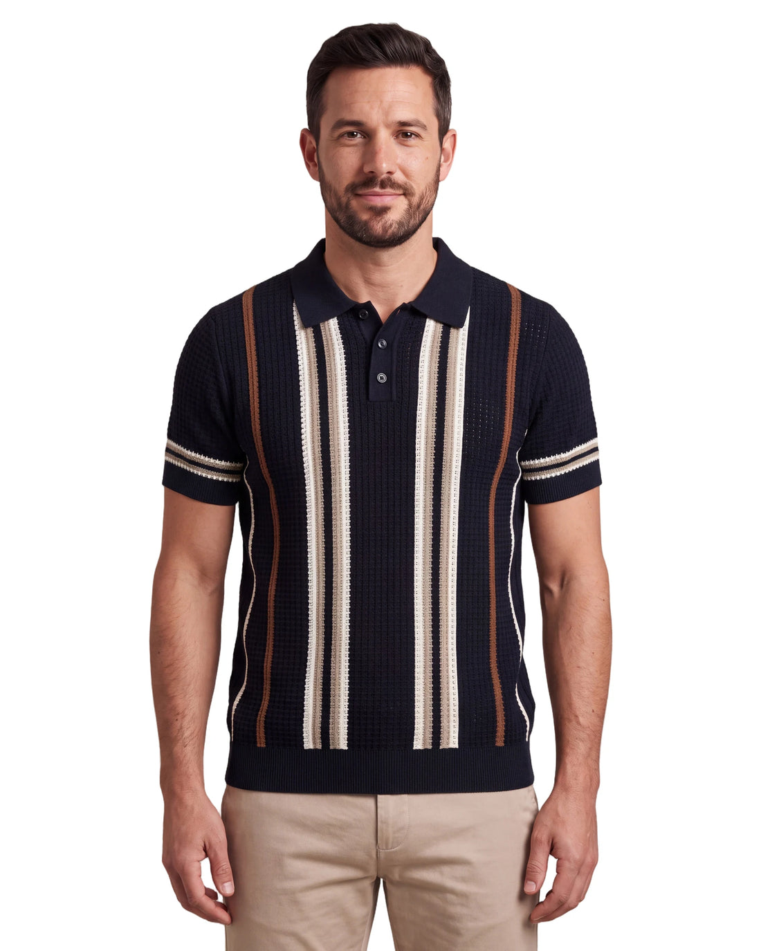 A9276 Knitted Stripe Polo - Black, front