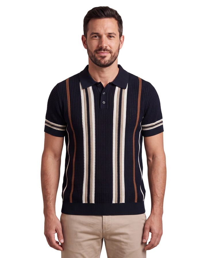 A9276 Knitted Stripe Polo - Black, front