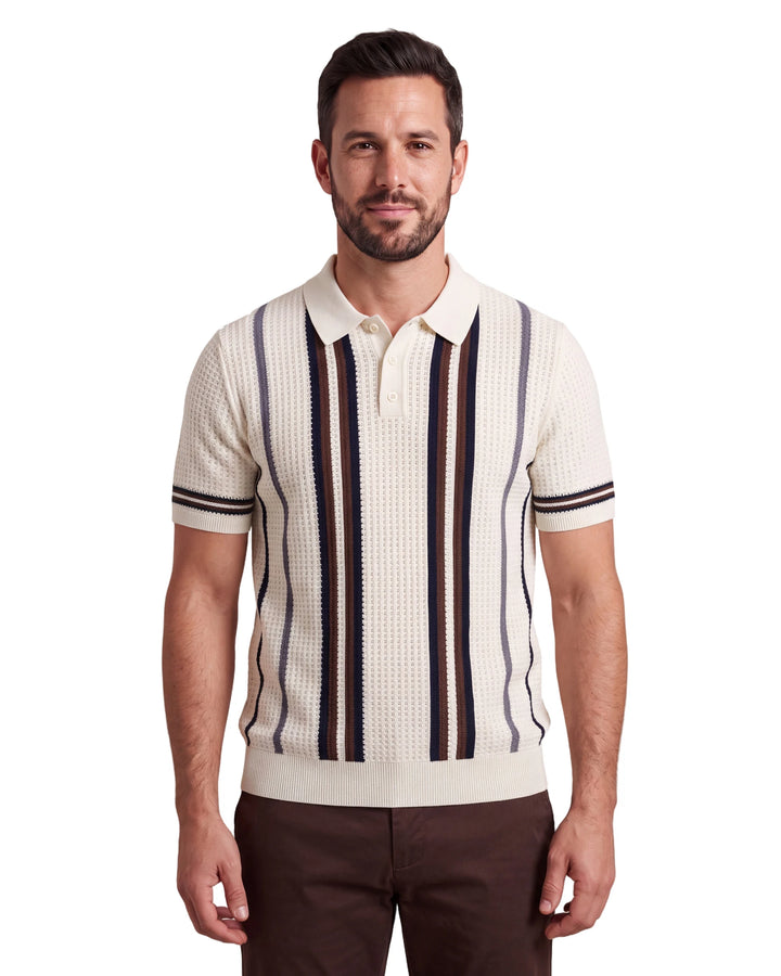 A9276 Knitted Stripe Polo - Brown, front