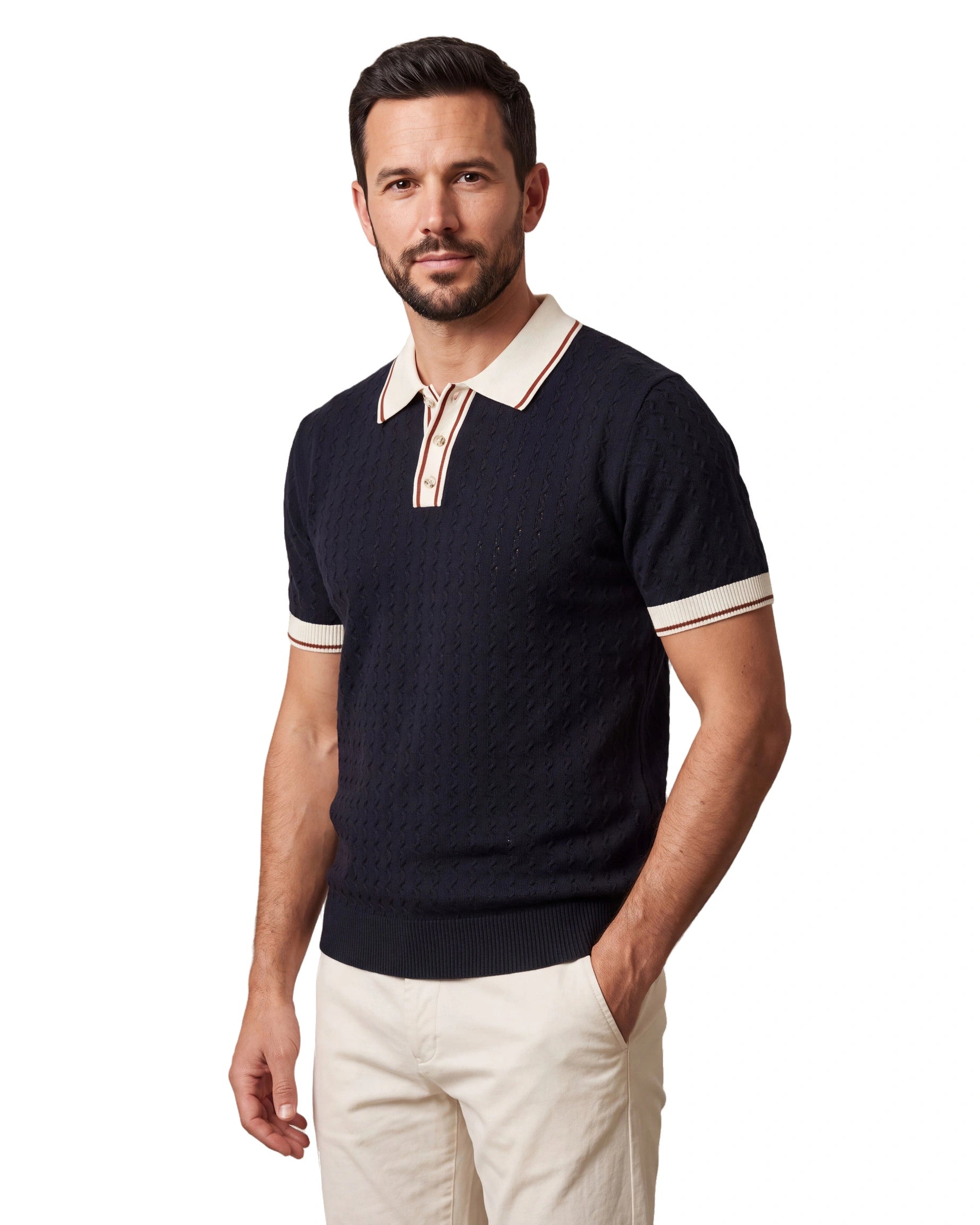 A9277 Knitted Polo - Black, angled