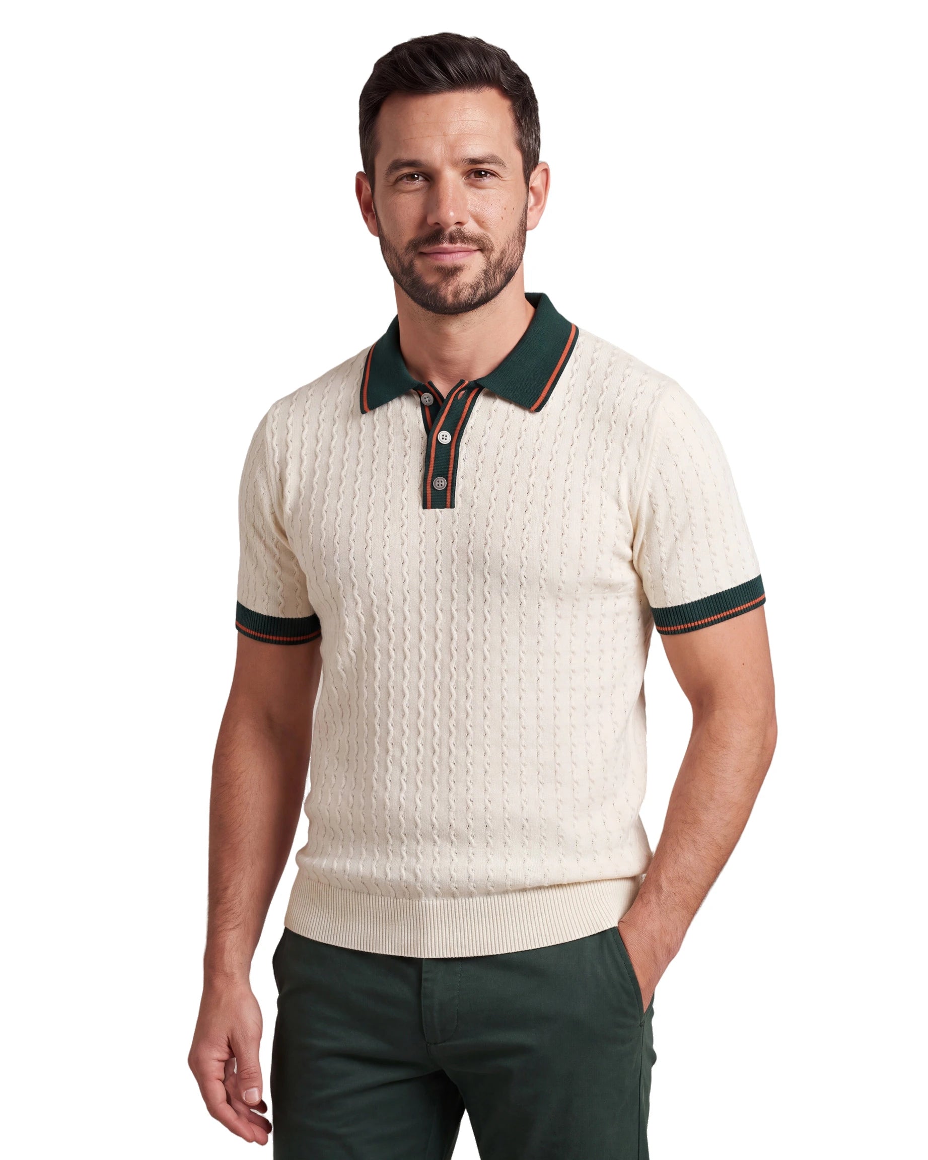 A9277 Knitted Polo - Cream, angled