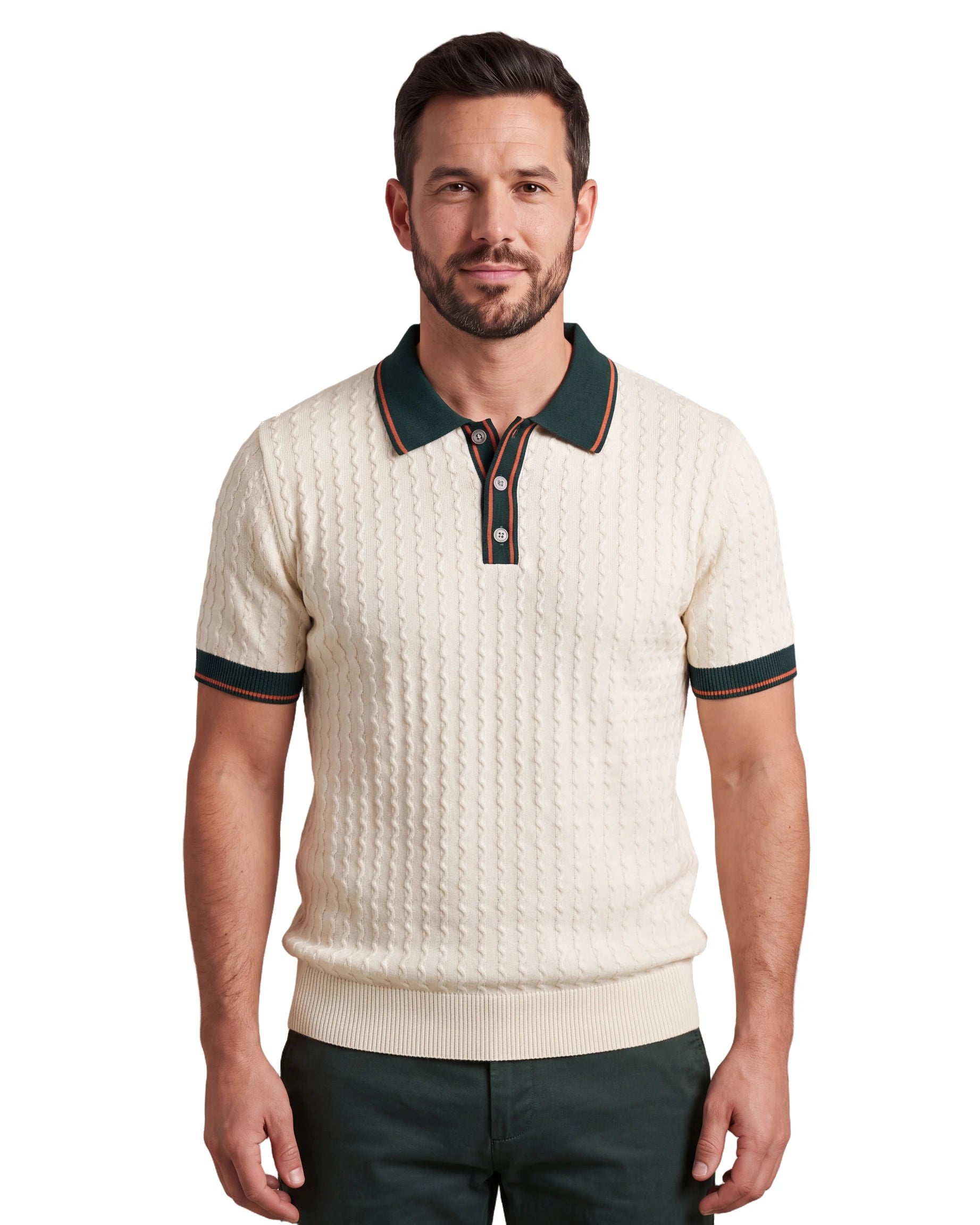 A9277 Knitted Polo - Cream, front