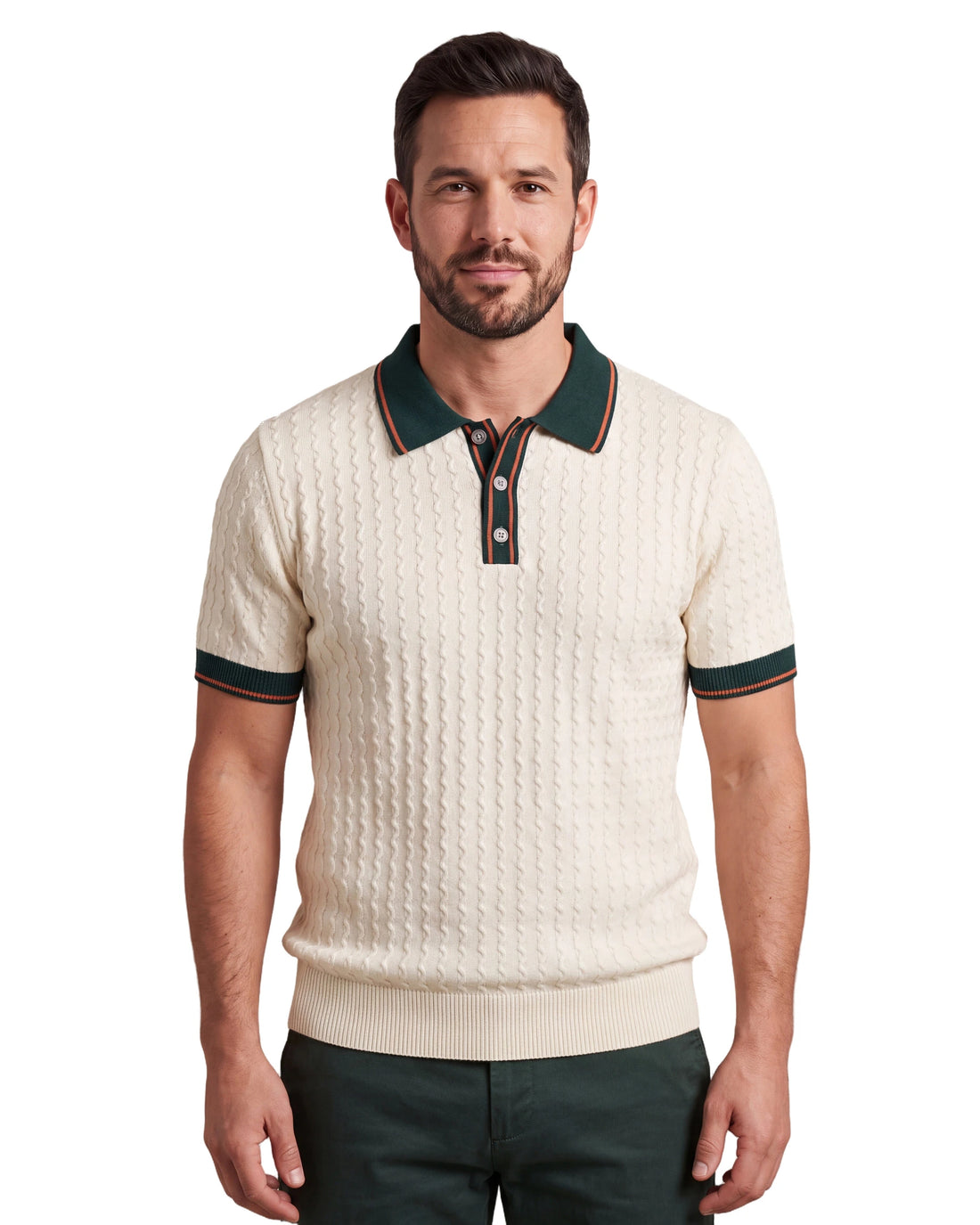 A9277 Knitted Polo - Cream, front