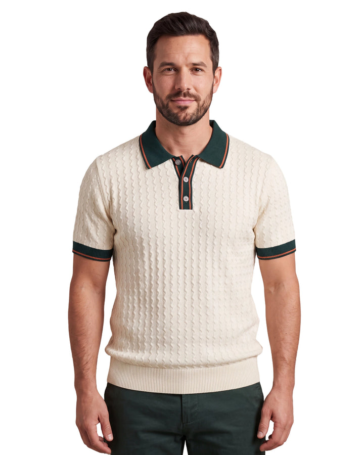 A9277 Knitted Polo - Cream, front
