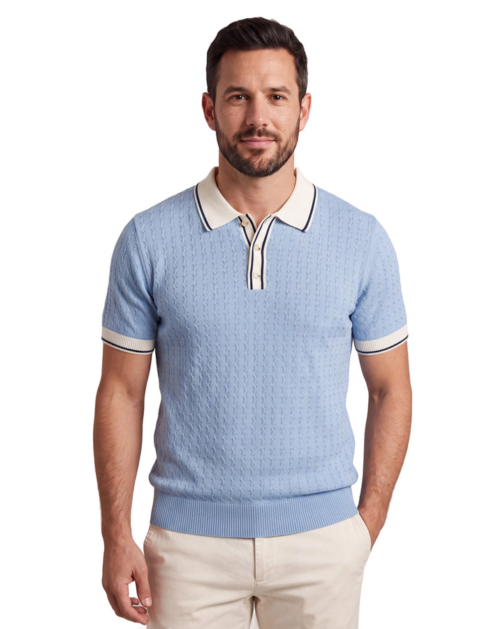 A9277 Knitted Polo - Light Blue, angled