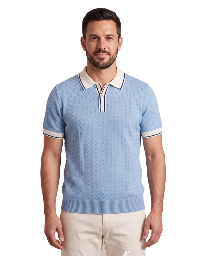 A9277 Knitted Polo - Light Blue, front