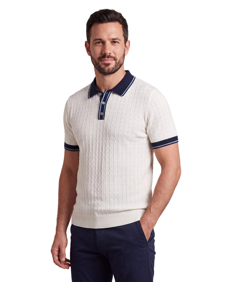 A9277 Knitted Polo - White, angled