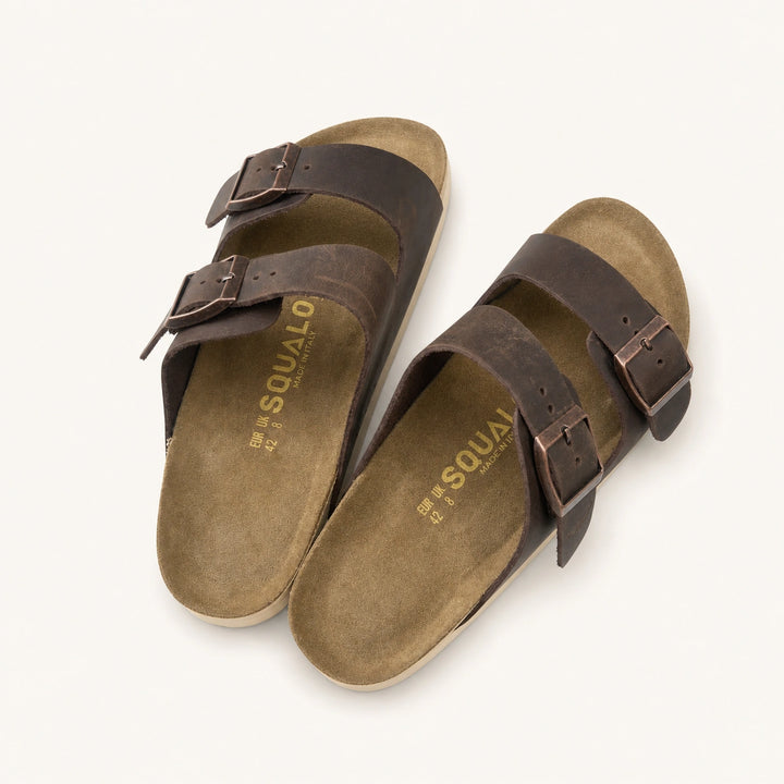 Amalfi Double Strap Oiled Leather Sandal - Brown