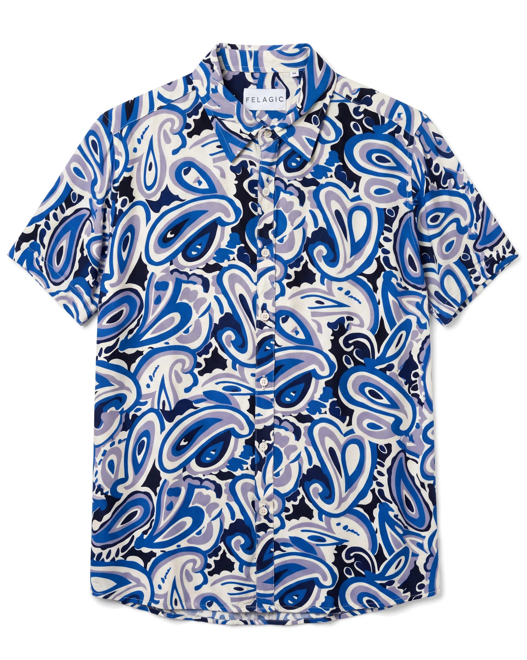 Ancient Paisley Viscose Shirt - Dusty Blue, flat lay