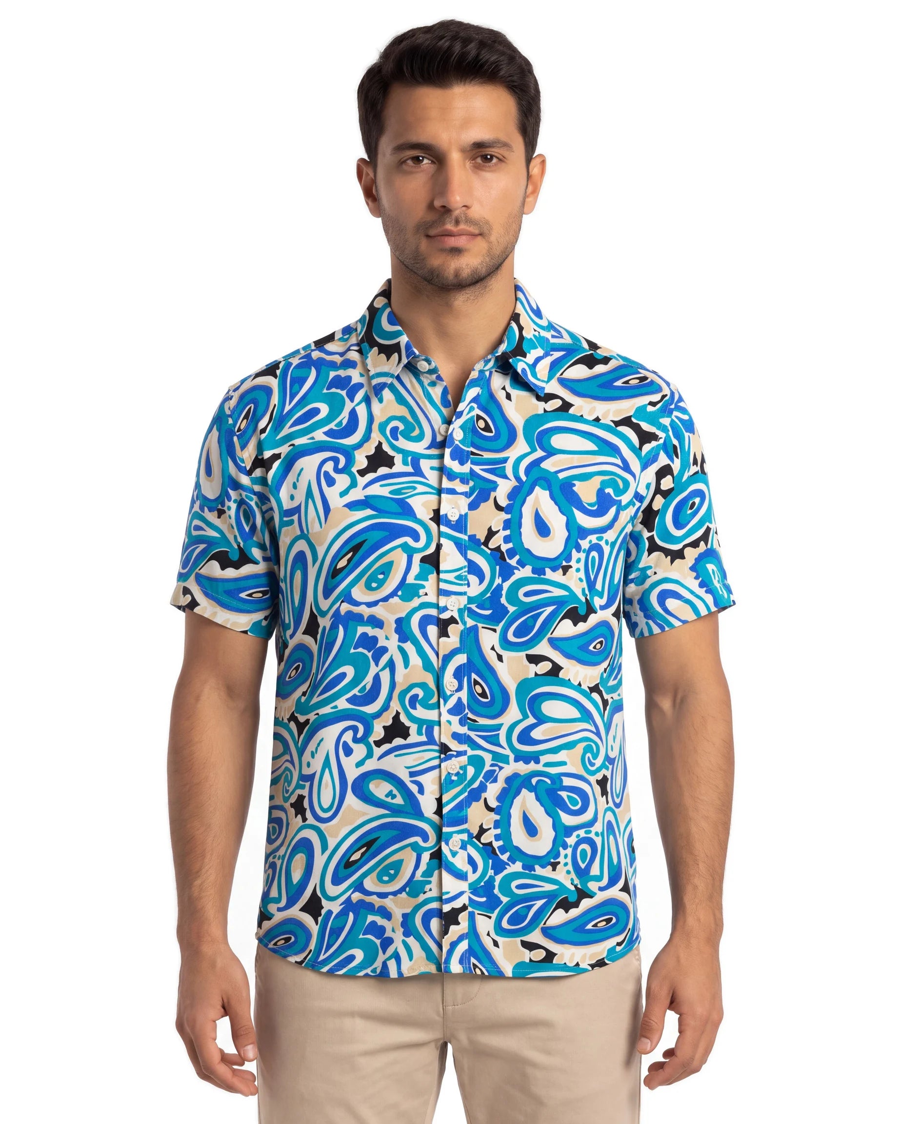 Ancient Paisley Viscose Shirt - Light Blue, front