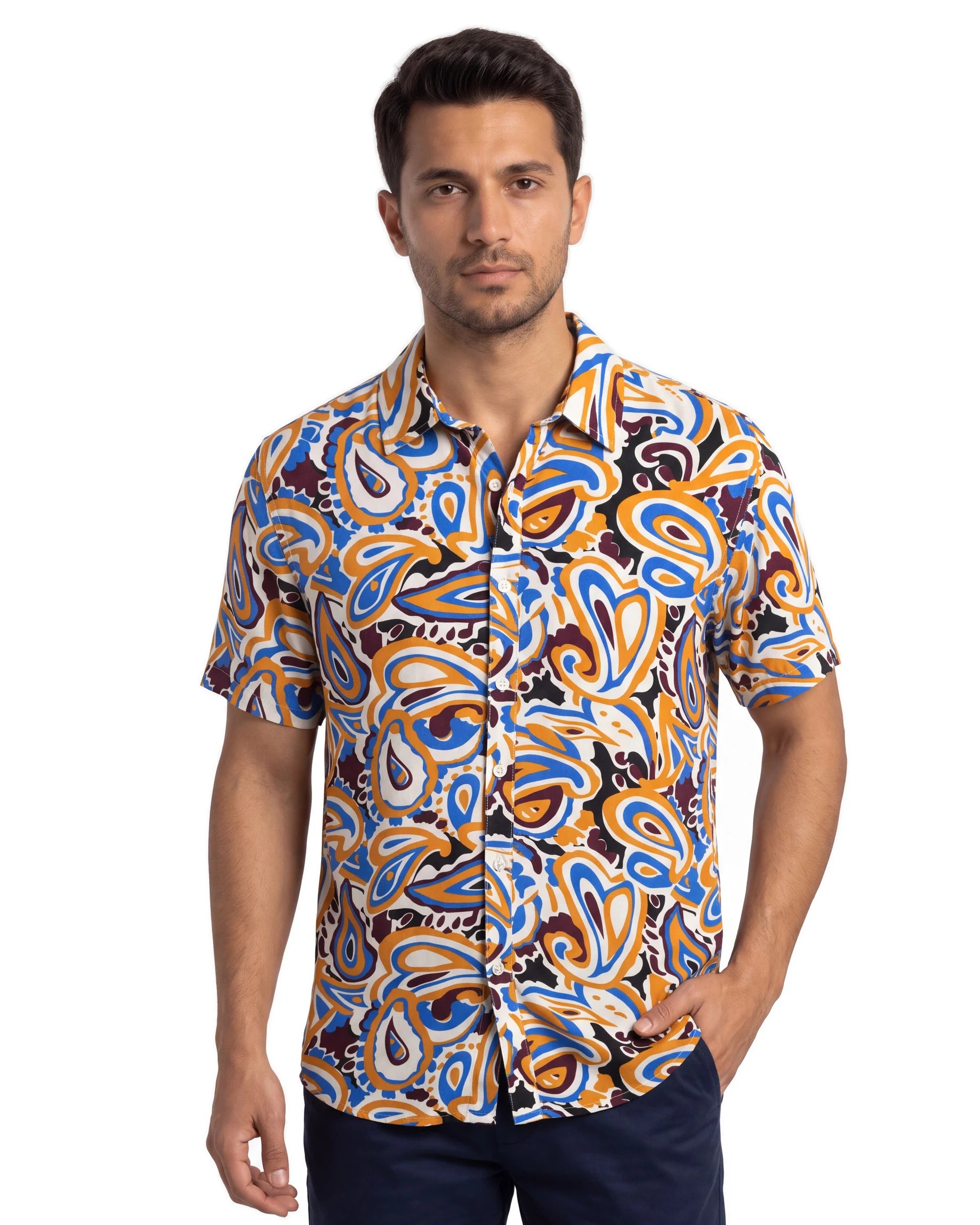 Ancient Paisley Viscose Shirt - Orange, angled