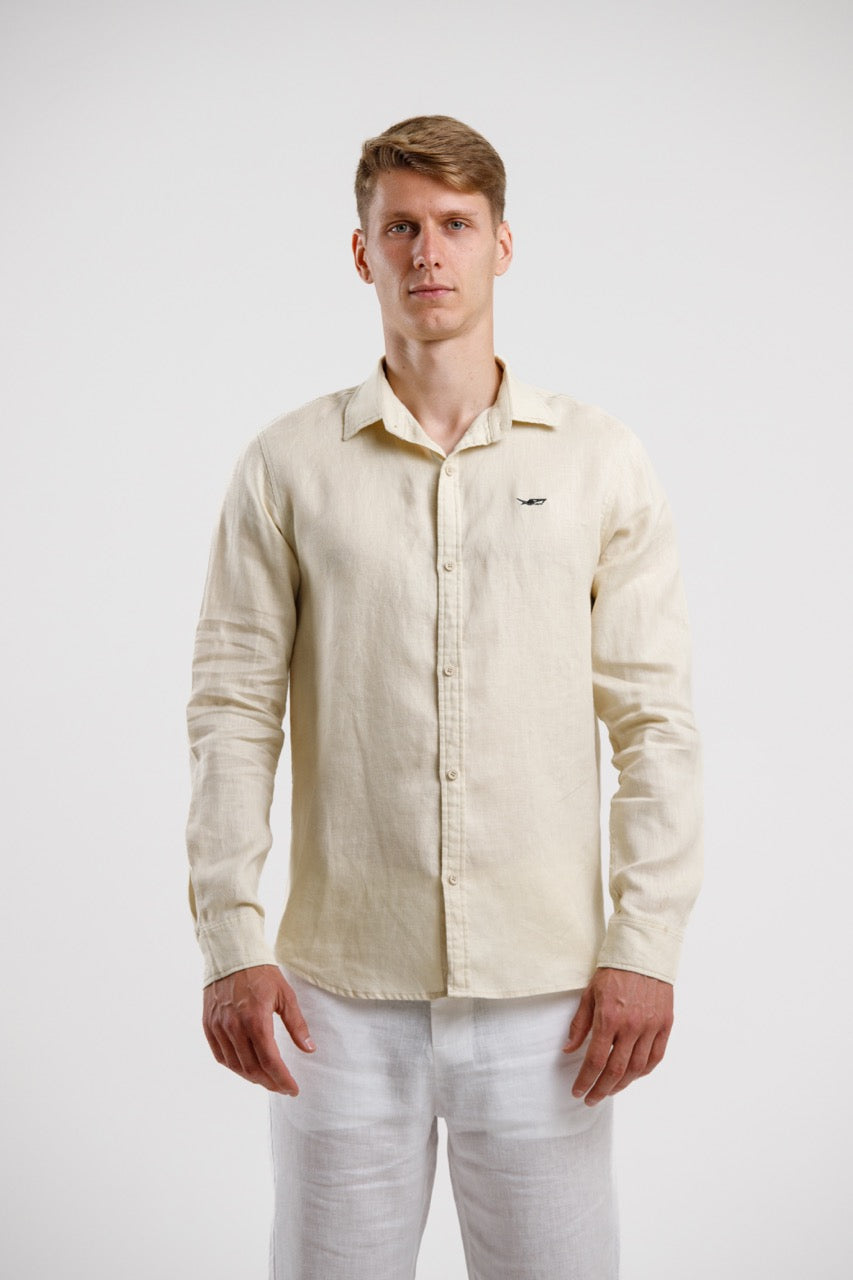 100% Linen Slim Fit Shirt – Beige