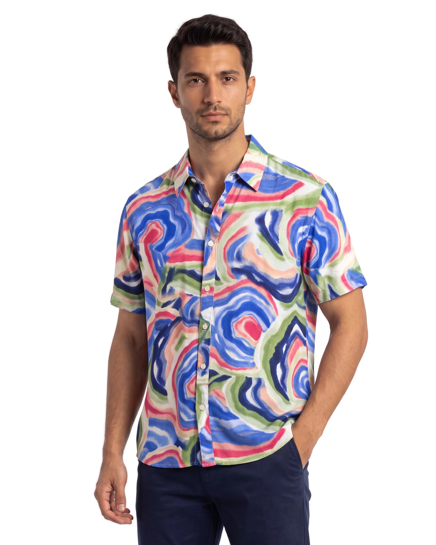 Corallina Viscose Shirt - Blue, angled
