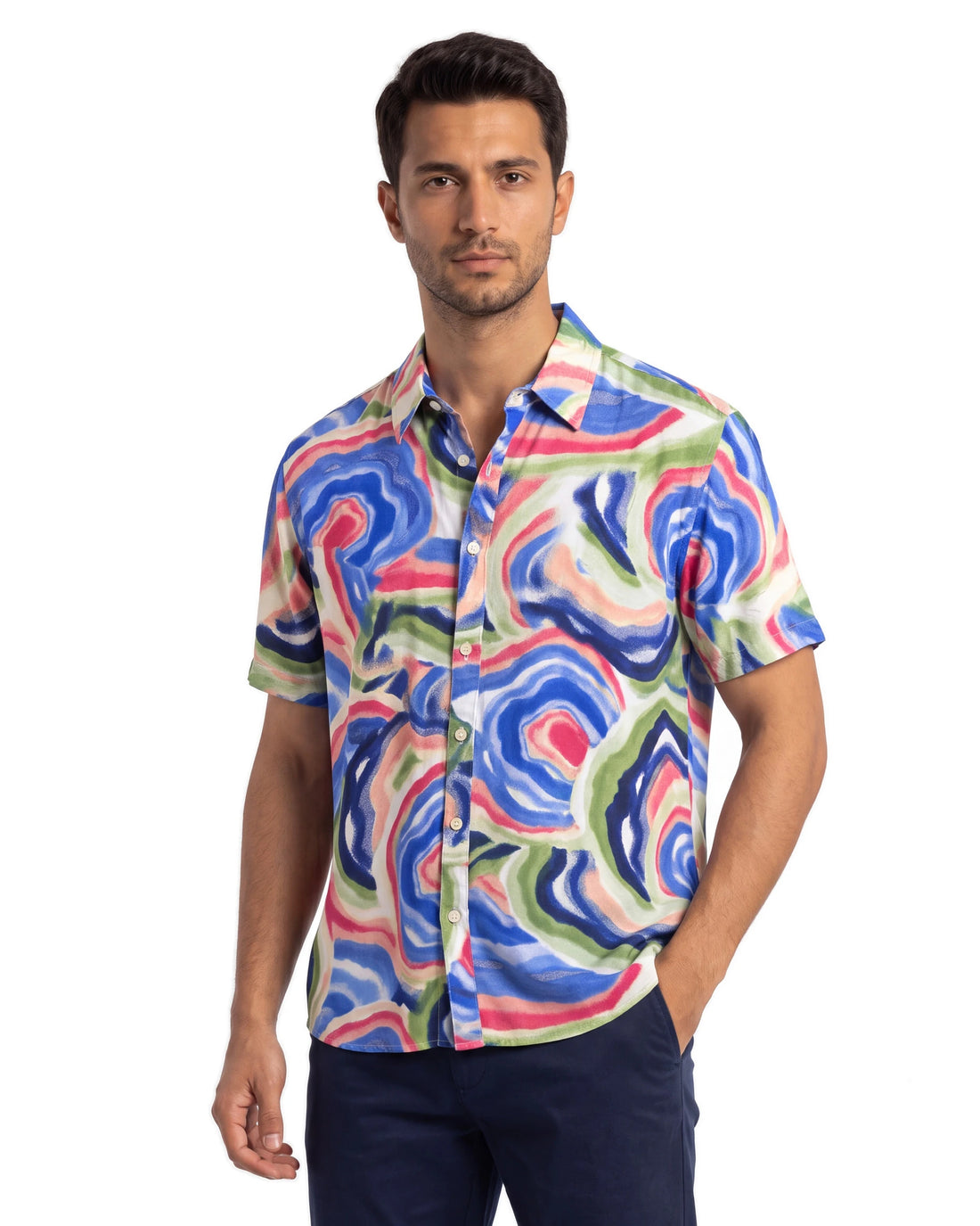 Corallina Viscose Shirt - Blue, angled
