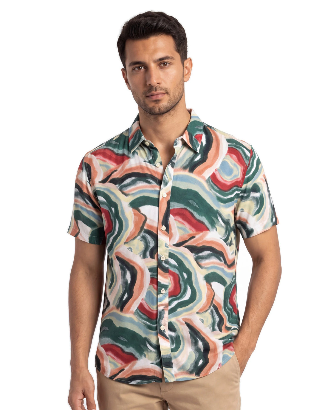 Corallina Viscose Shirt - Green, angled