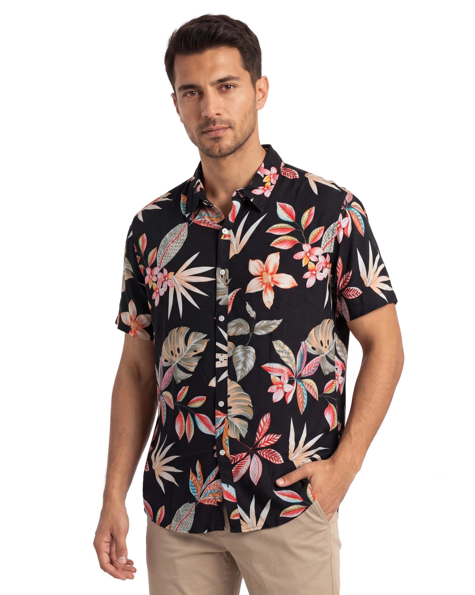 Exotic Flora Viscose Shirt - Black, angled
