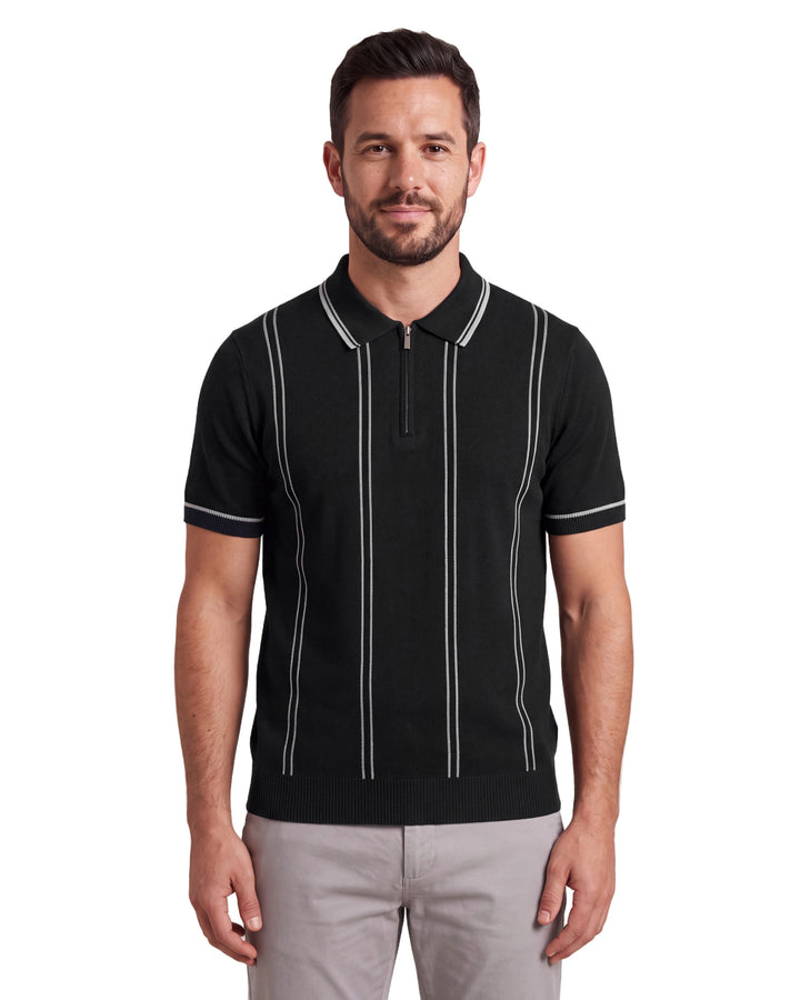 N6839 Knitted Zipper Polo - Black, front
