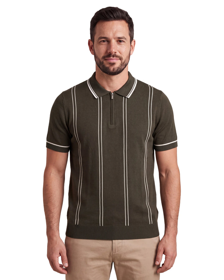 N6839 Knitted Zipper Polo - Green, front