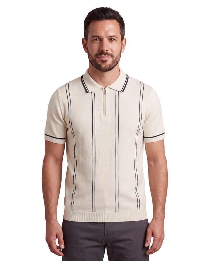 N6839 Knitted Zipper Polo - Off White, front