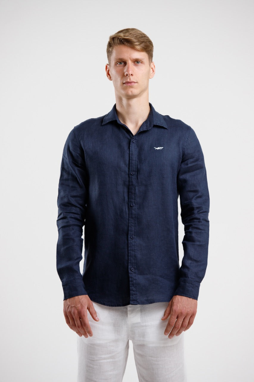 Linen Slim Fit Shirt - Navy