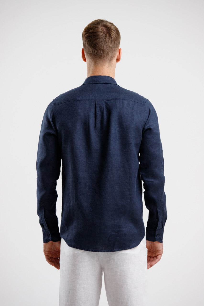 Linen Slim Fit Shirt – Navy Blue