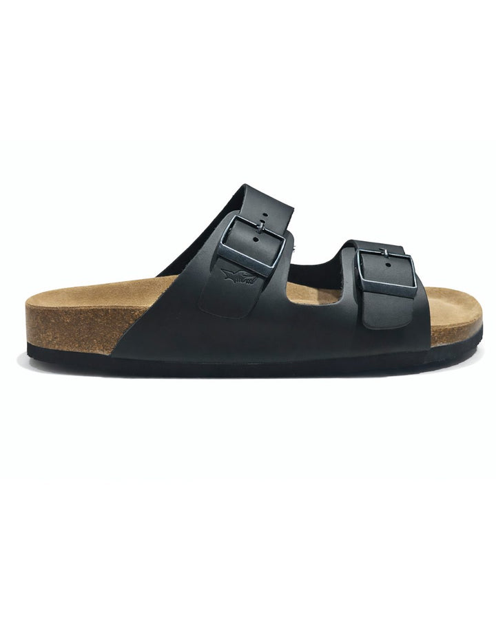 Amalfi Double Strap Oiled Leather Sandal - Black