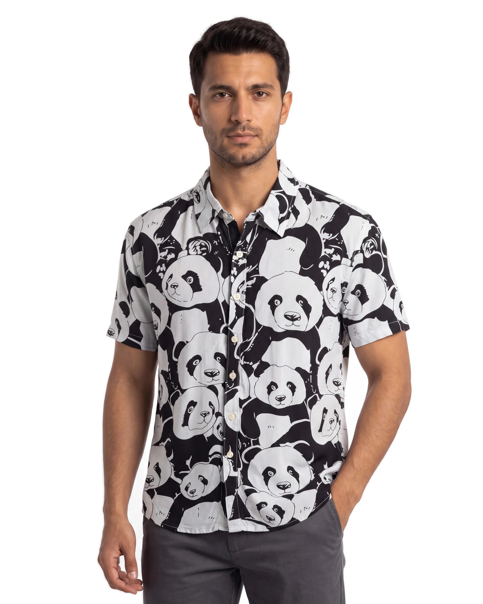 Panda Print Shirt - White, angled