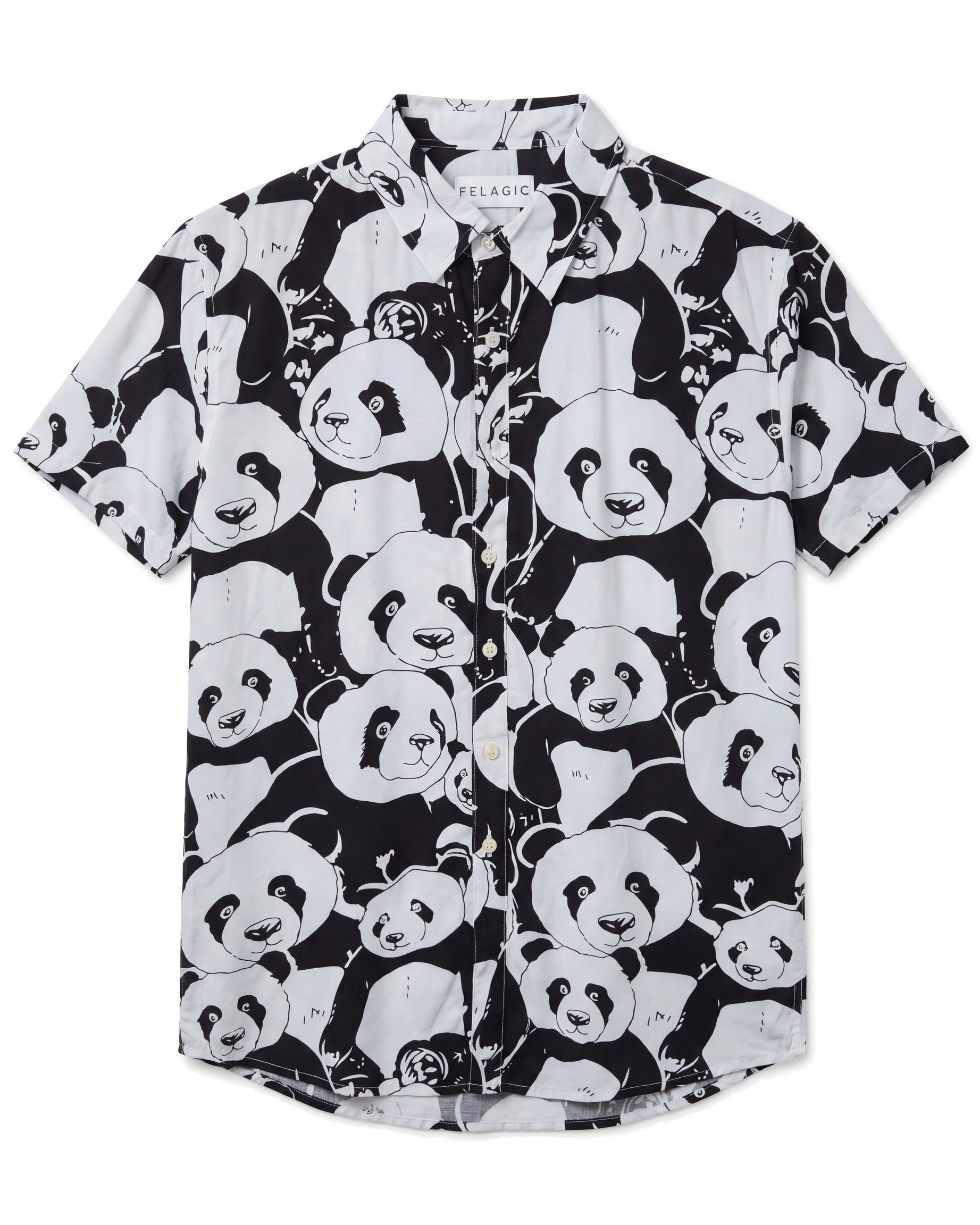 Panda Print Shirt - White, flat lay