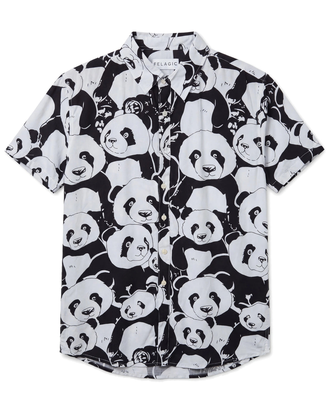 Panda Print Shirt - White, flat lay