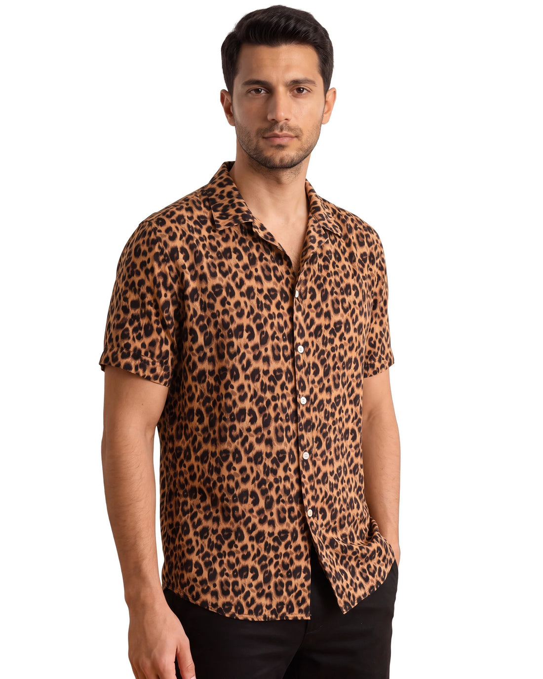 Panther Print Shirt - Brown, angled