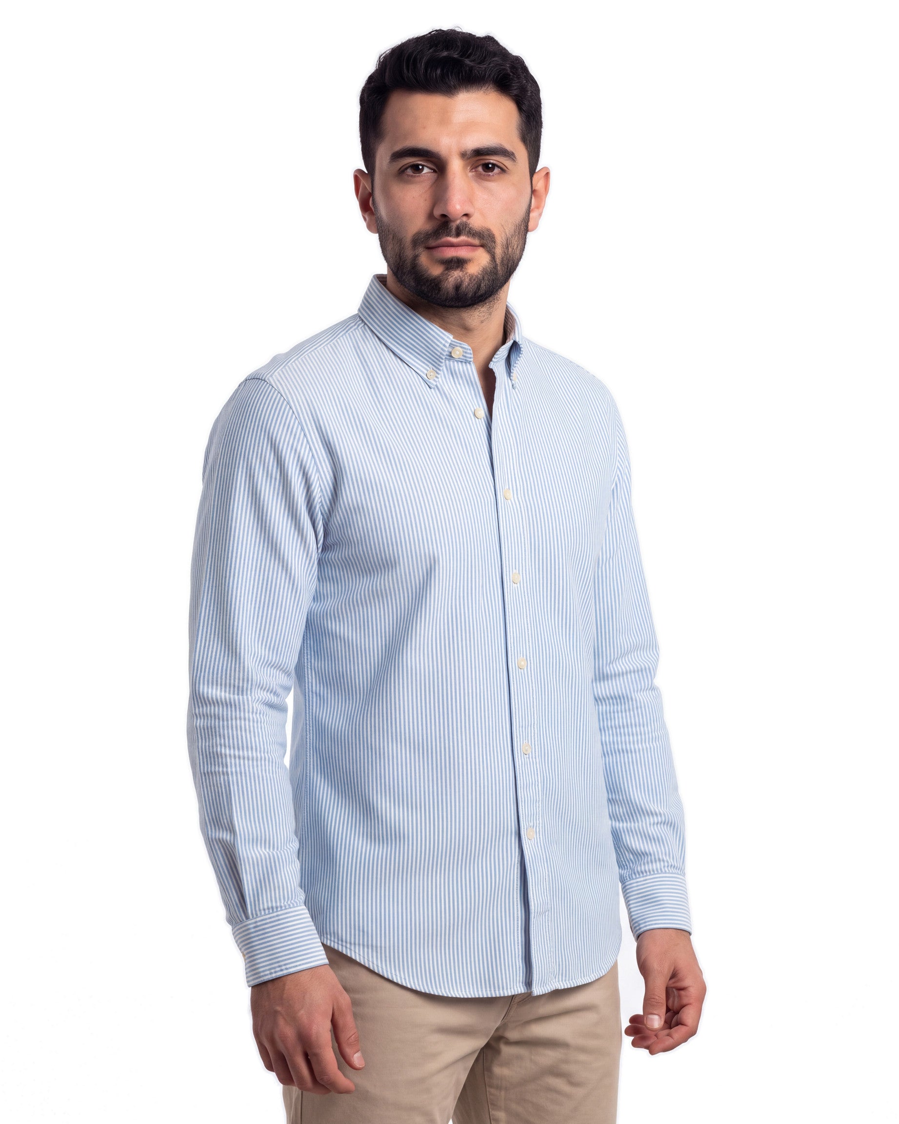R/L Oxford Stripe Long Sleeve Shirt - Blue, angled