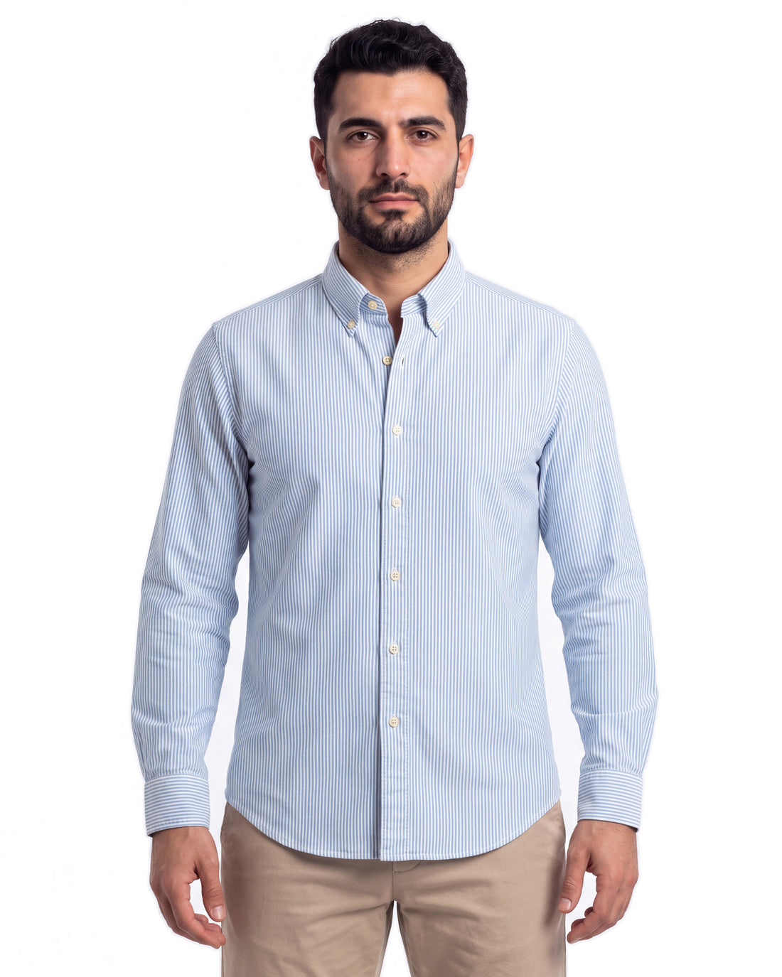 R/L Oxford Stripe Long Sleeve Shirt - Blue, front