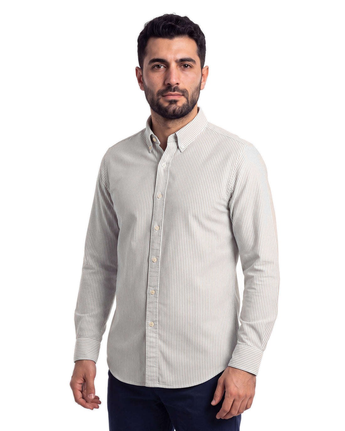 R/L Oxford Stripe Long Sleeve Shirt - Brown, angled