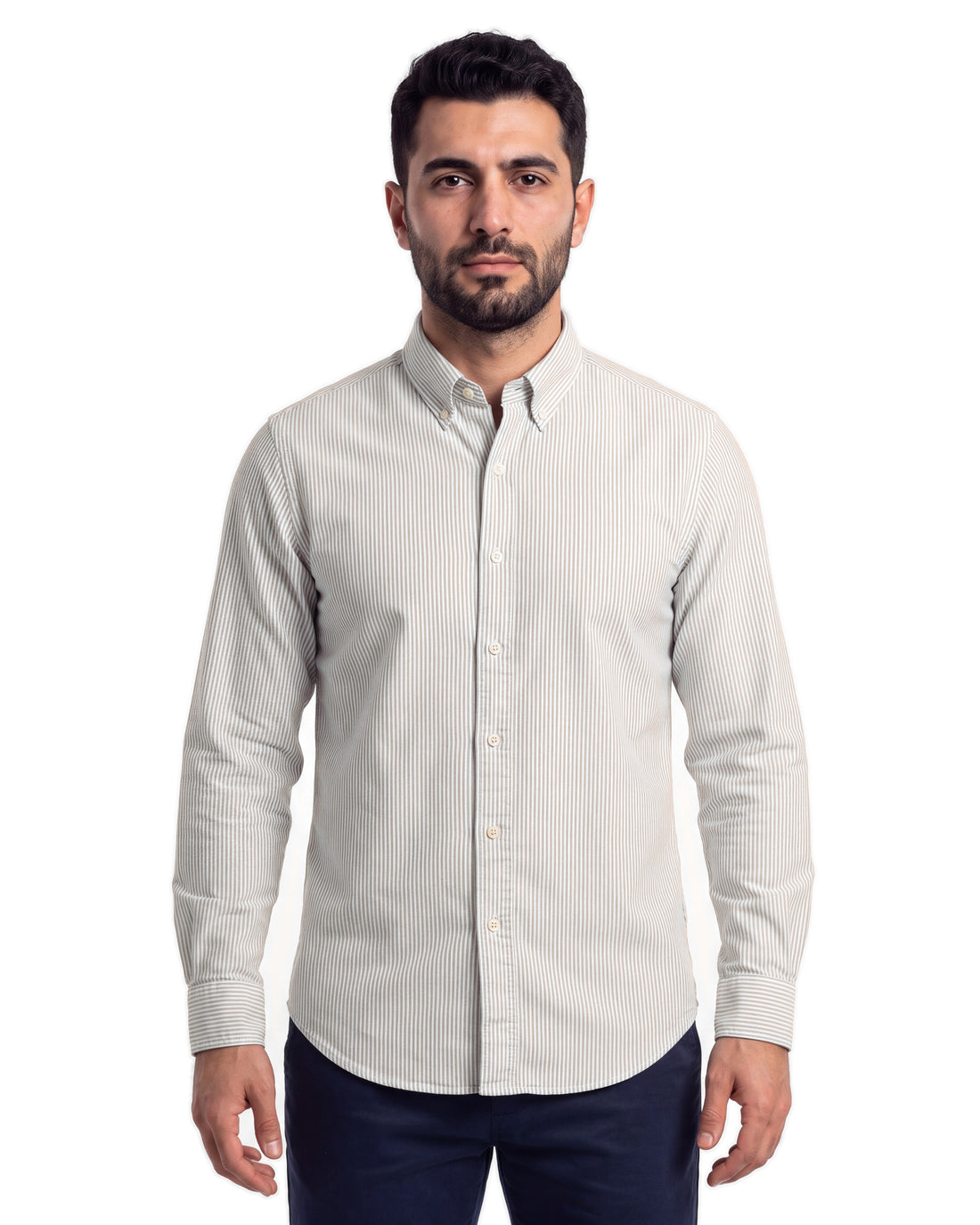 R/L Oxford Stripe Long Sleeve Shirt - Brown, front