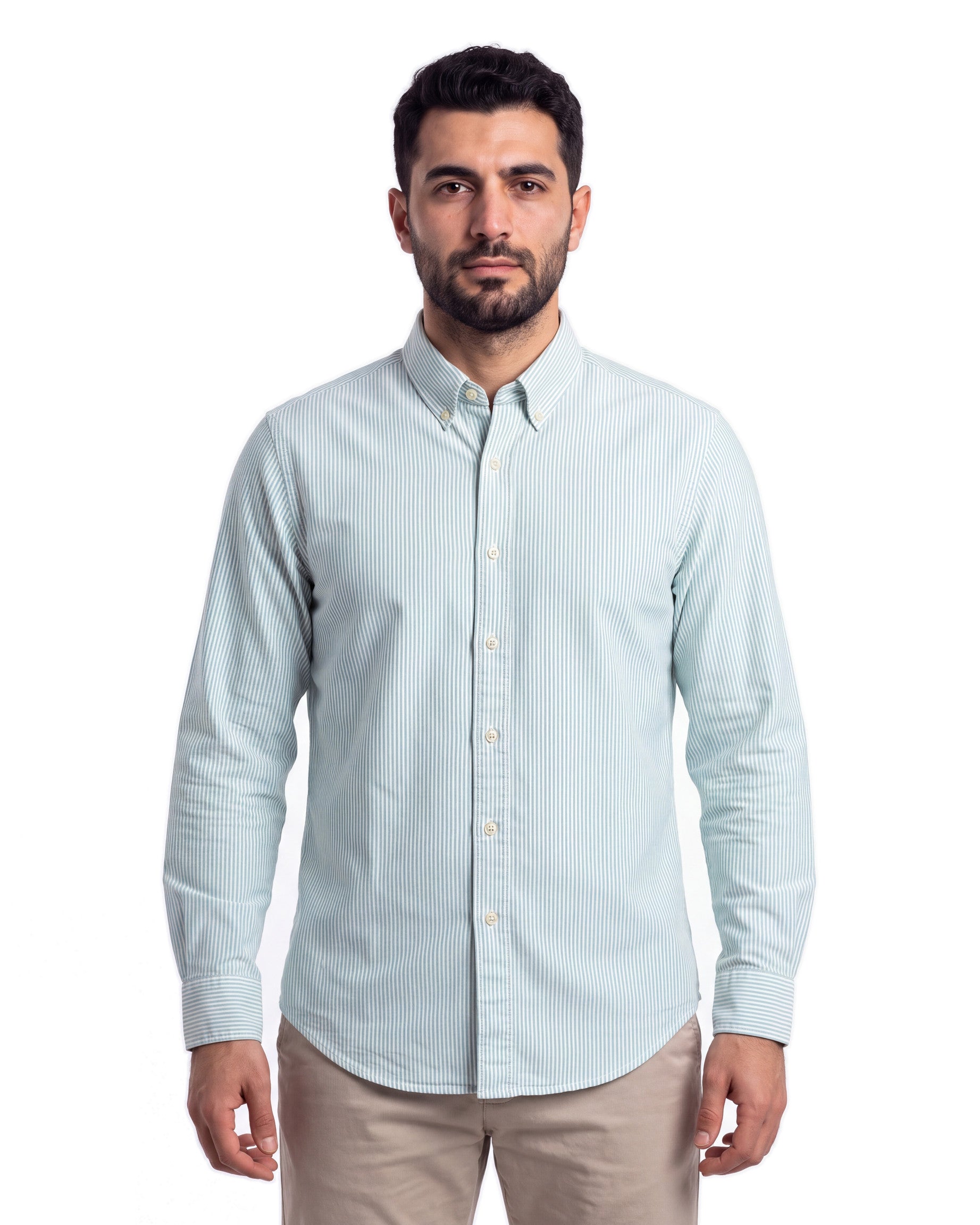 R/L Oxford Stripe Long Sleeve Shirt - Green, front