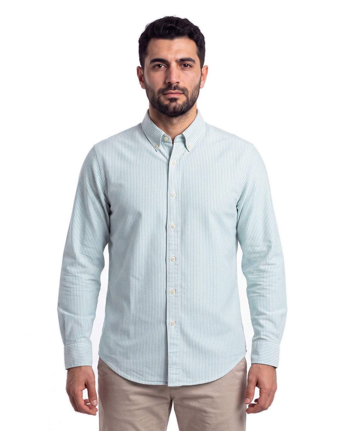 R/L Oxford Stripe Long Sleeve Shirt - Green, front