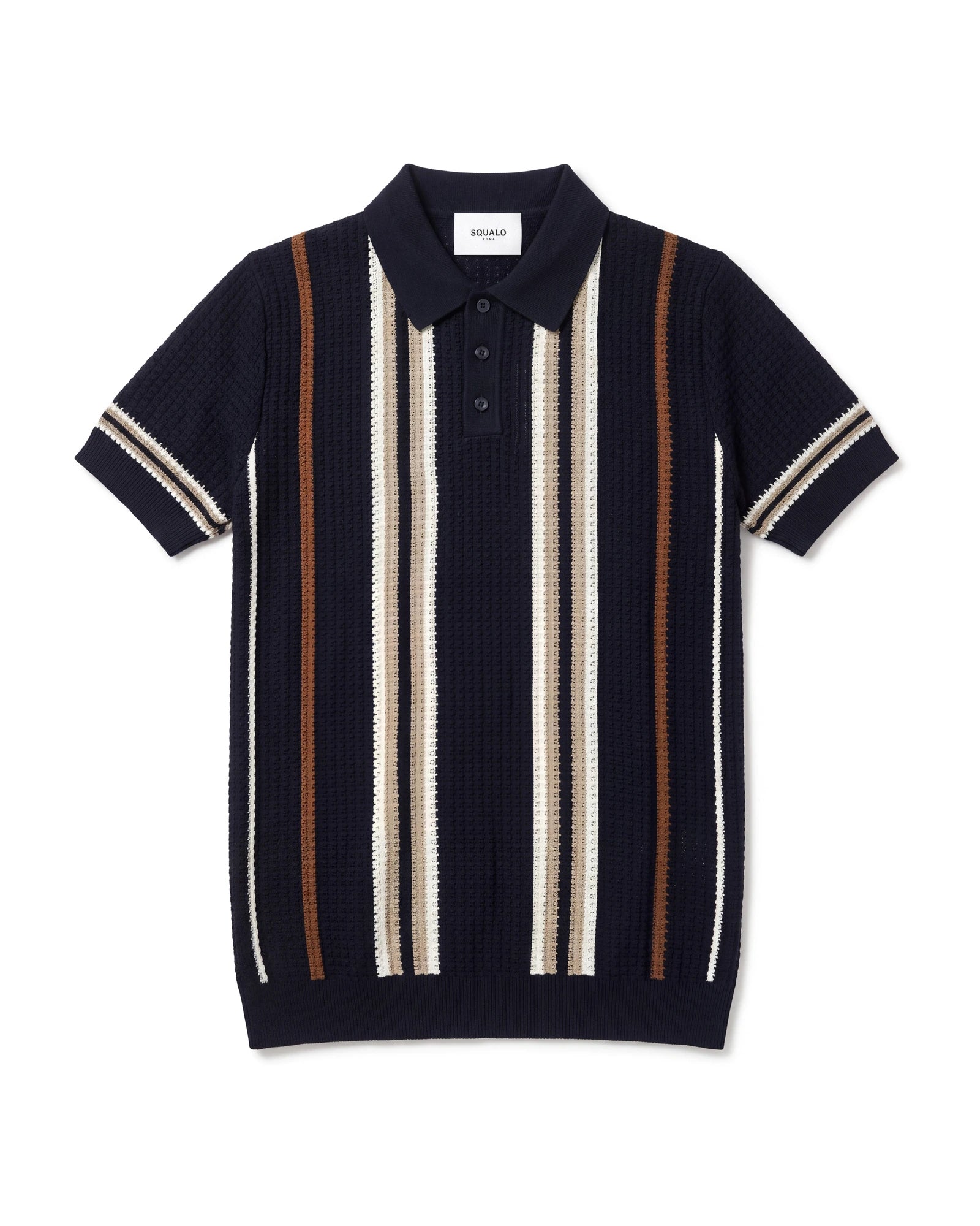Retro Stripe Knit Polo - Black, flat lay