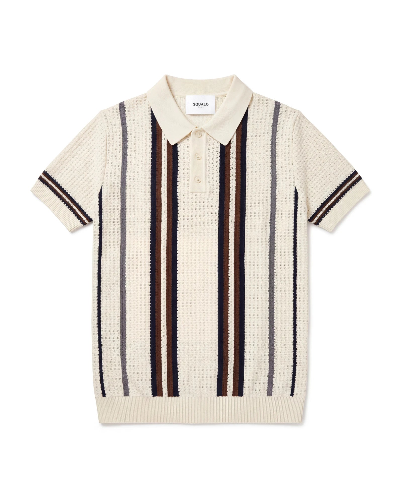Retro Stripe Knit Polo - Brown, flat lay