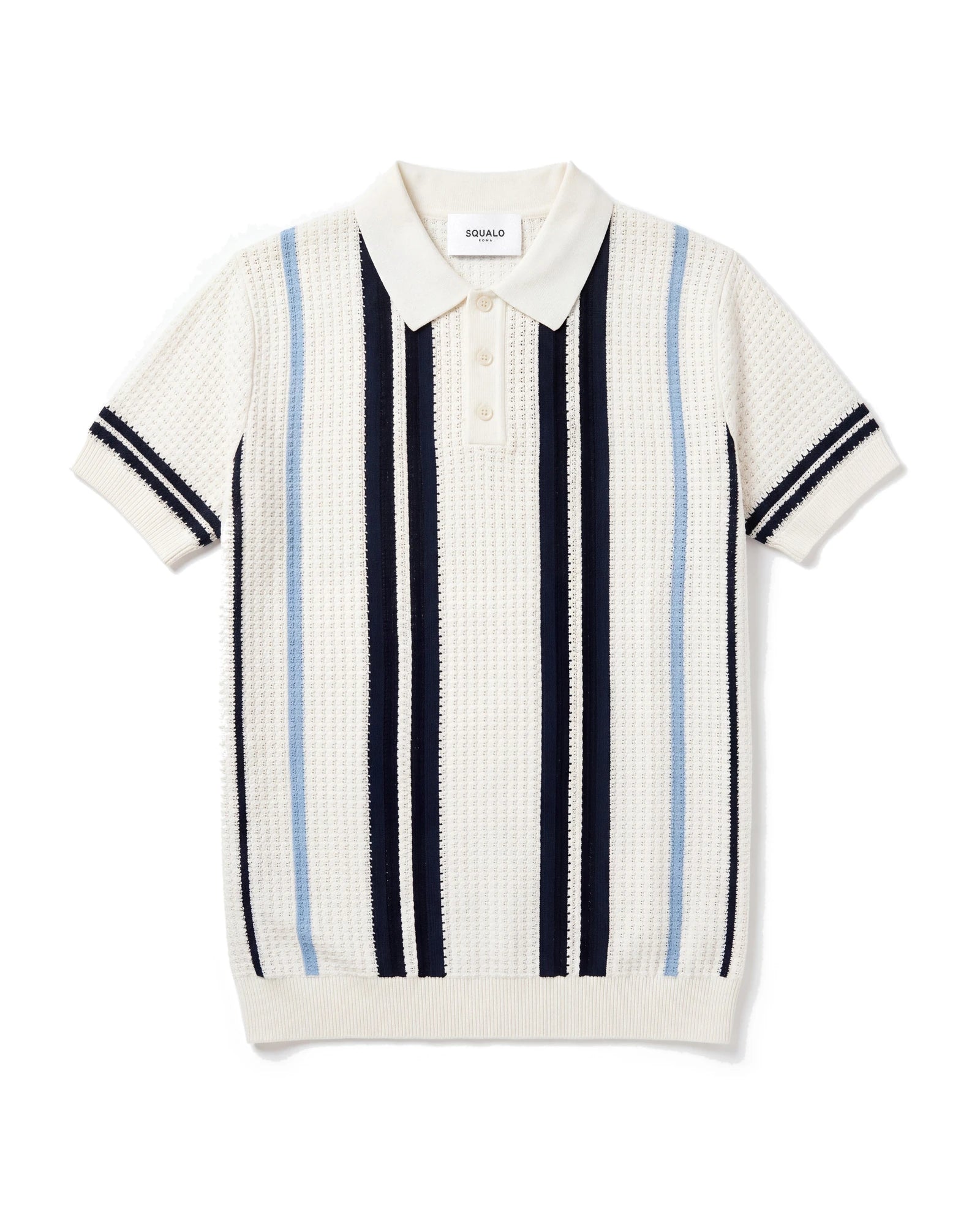 Retro Stripe Knit Polo - White, flat lay