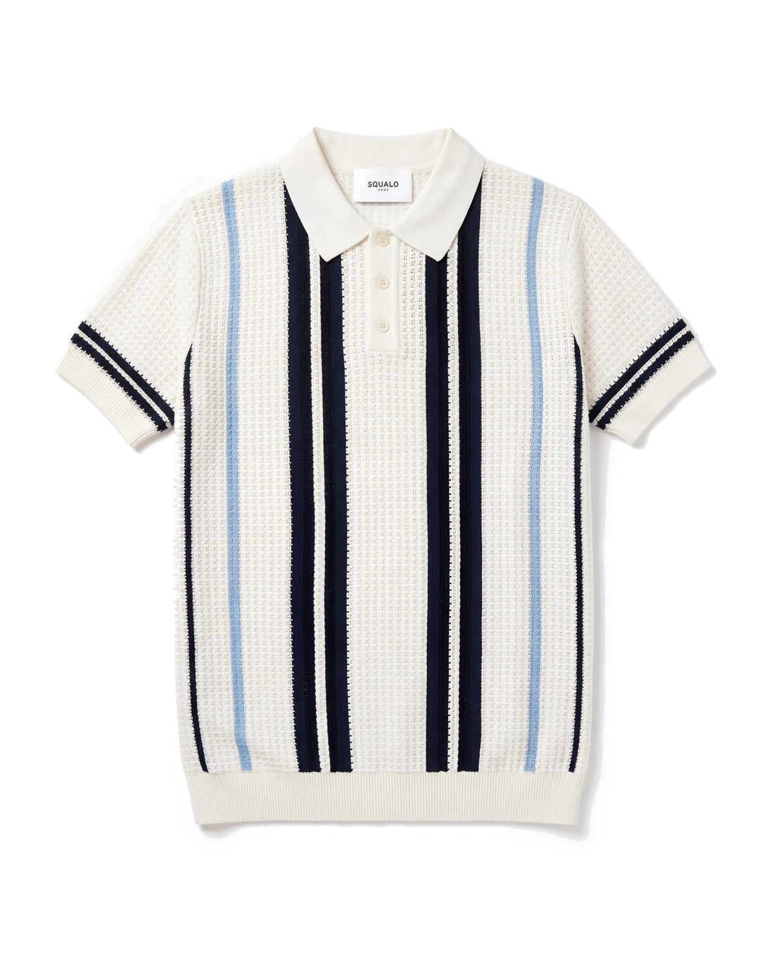 Retro Stripe Knit Polo - White, flat lay