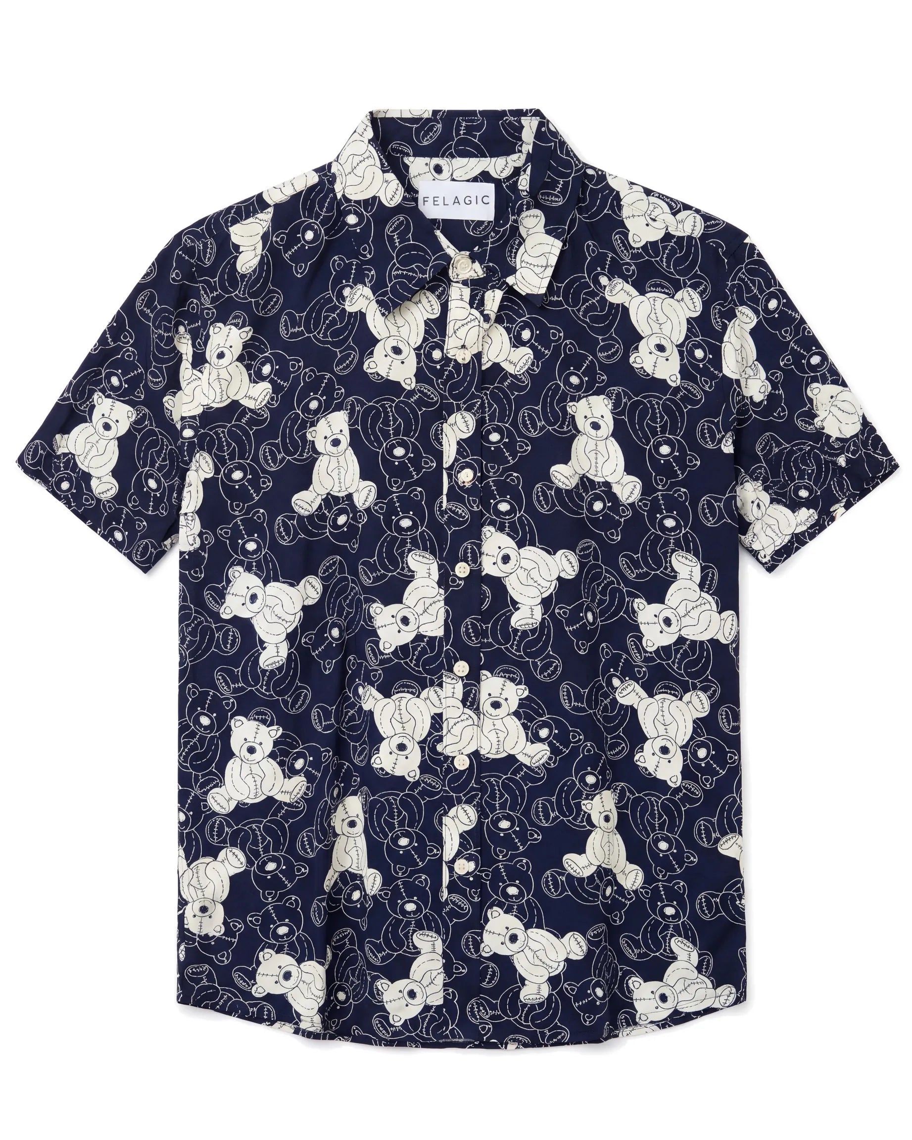 Teddy Print Shirt - Navy Blue, flat lay