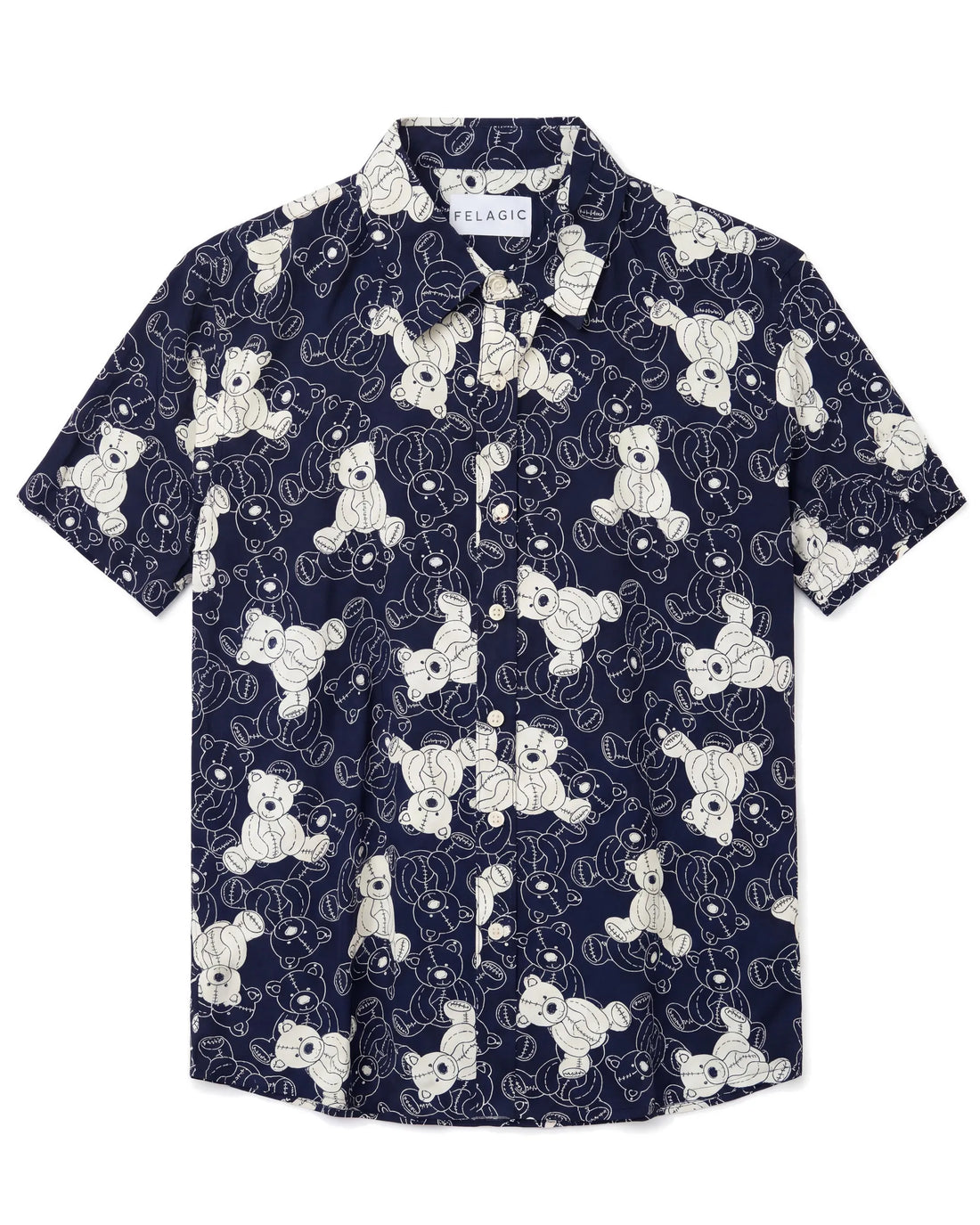 Teddy Print Shirt - Navy Blue, flat lay