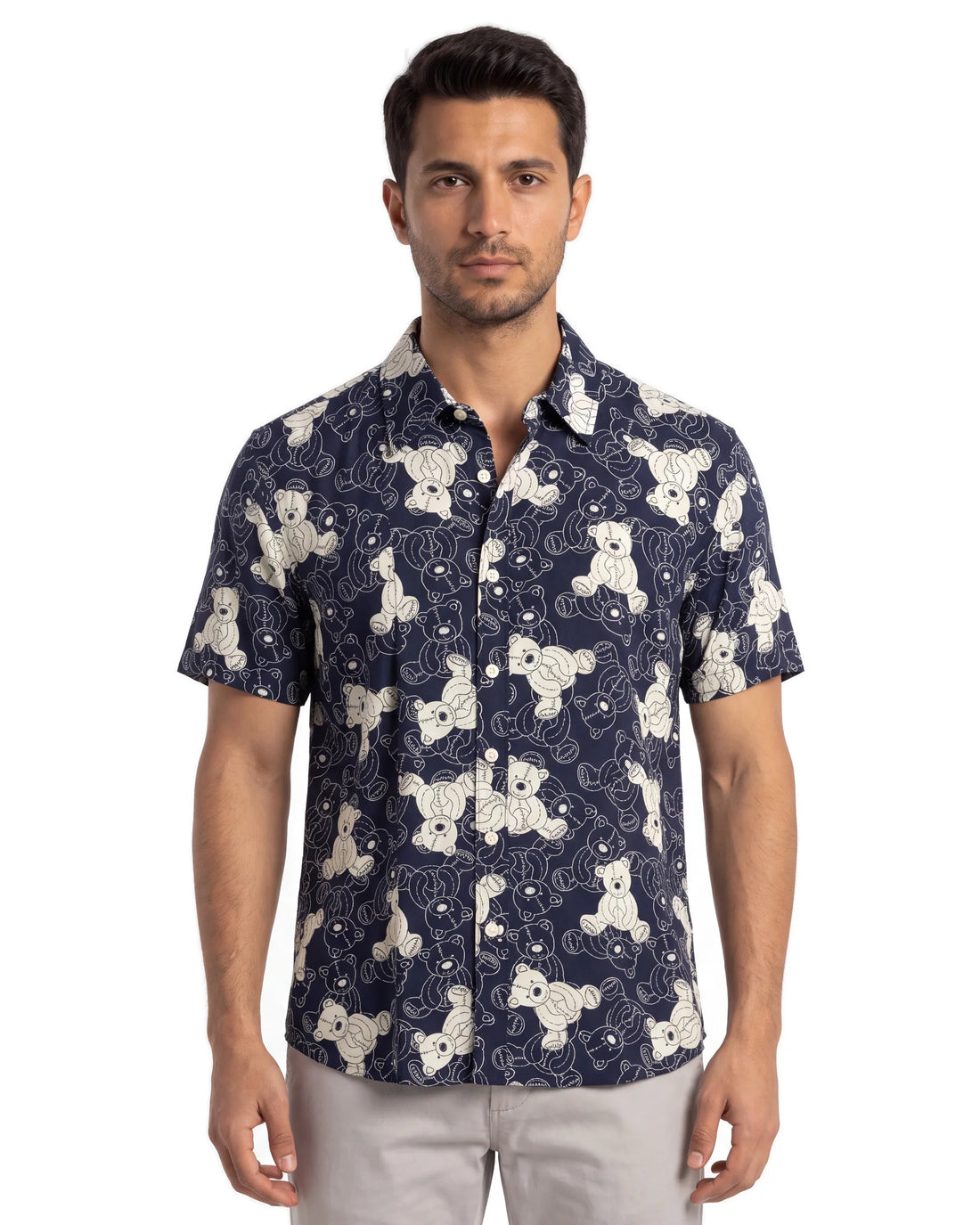 Teddy Print Shirt - Navy Blue, front